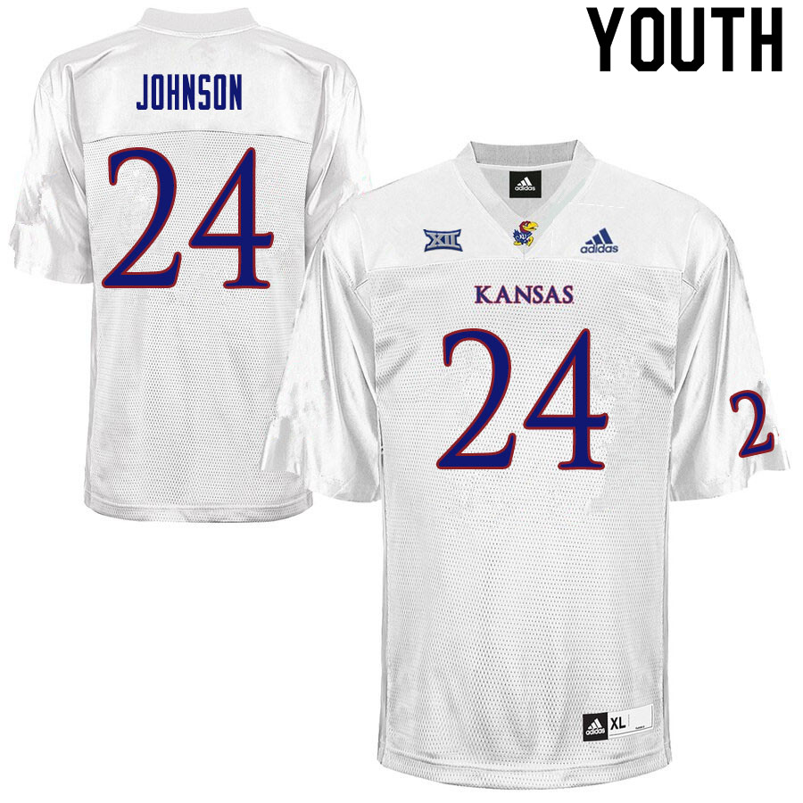 Youth #24 Malik Johnson Kansas Jayhawks College Football Jerseys Sale-White